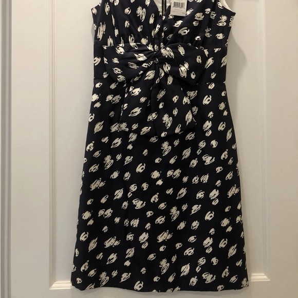 NWT kate spade Black and White V-Neck Bow Waist Silk Dress - Picture 4 of 4